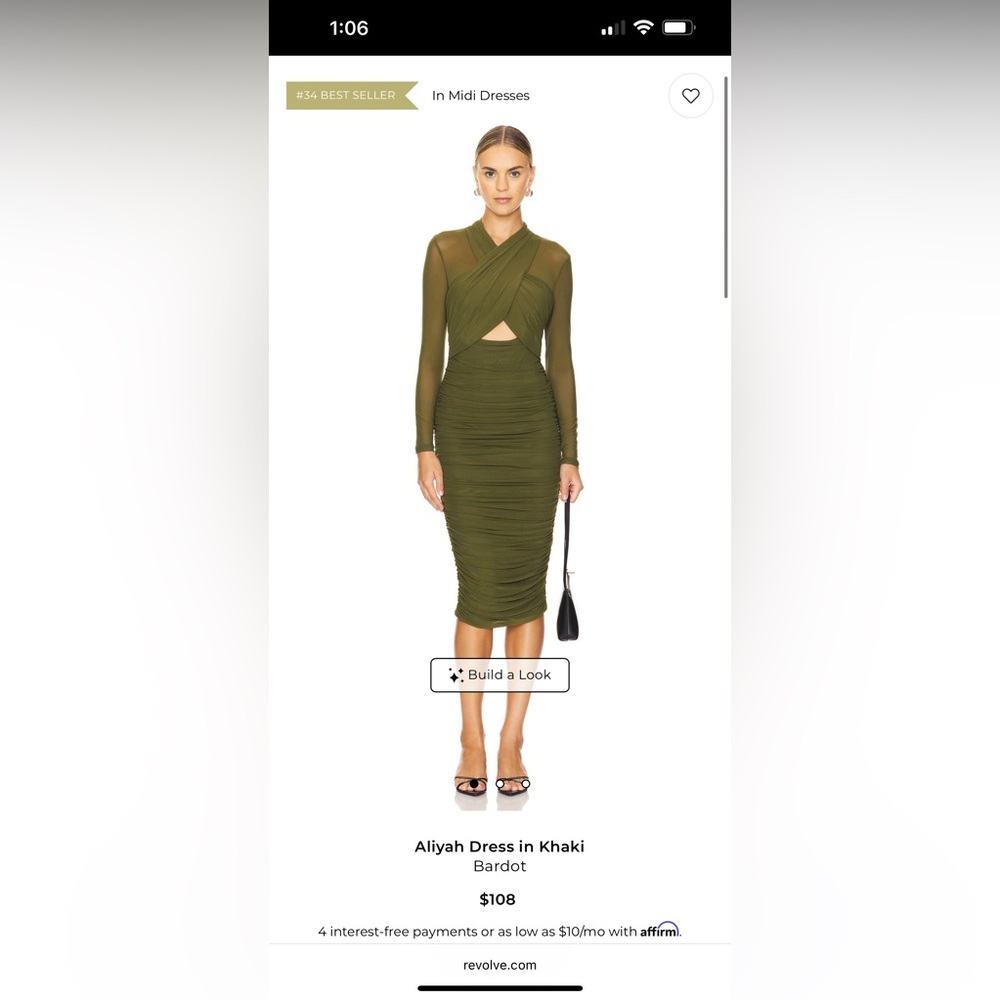 REVOLVE Olive Ruched Long Sleeve Cutout Midi Dress